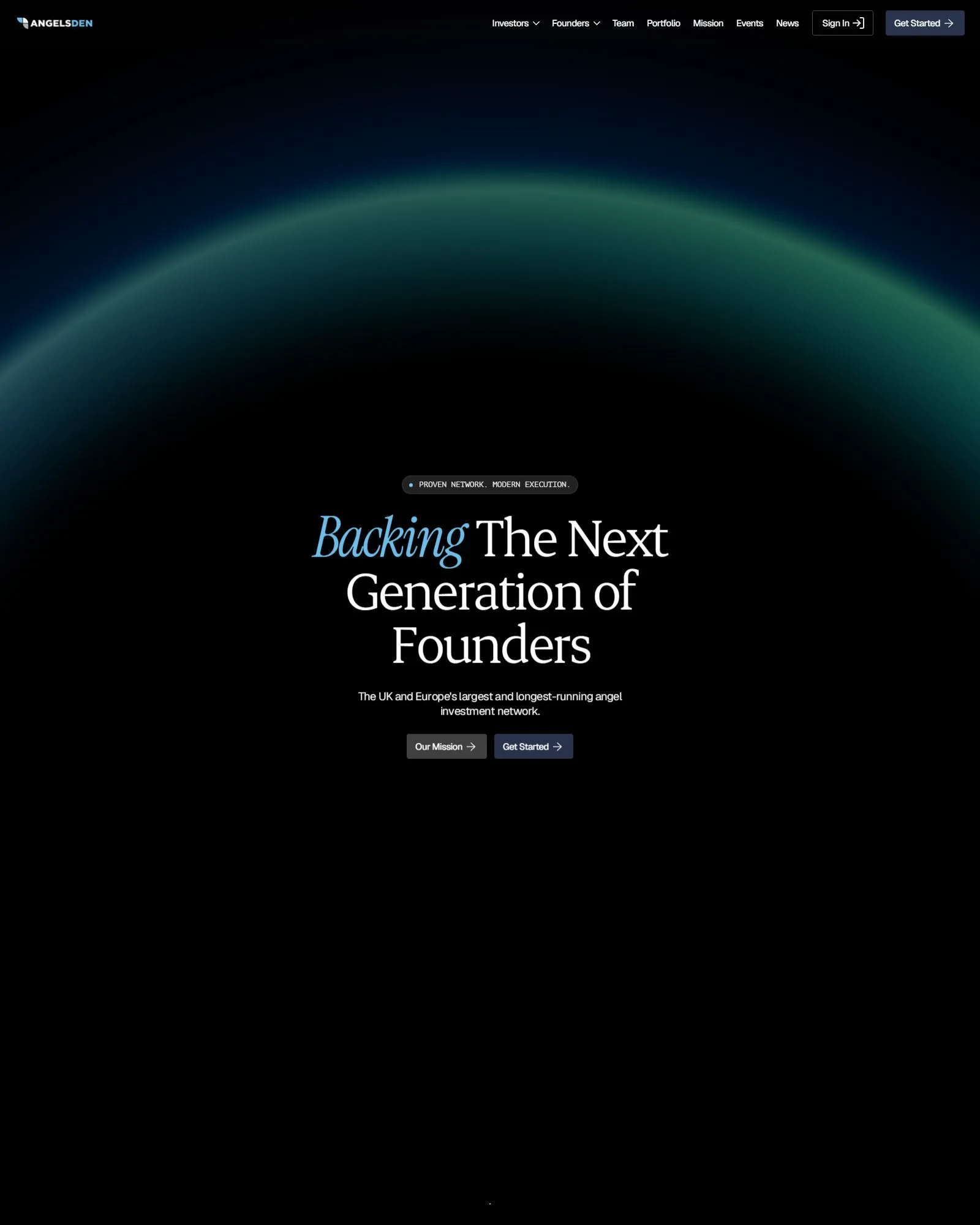 Angels Den investor platform website homepage - design and build by BeFlux Studio, London