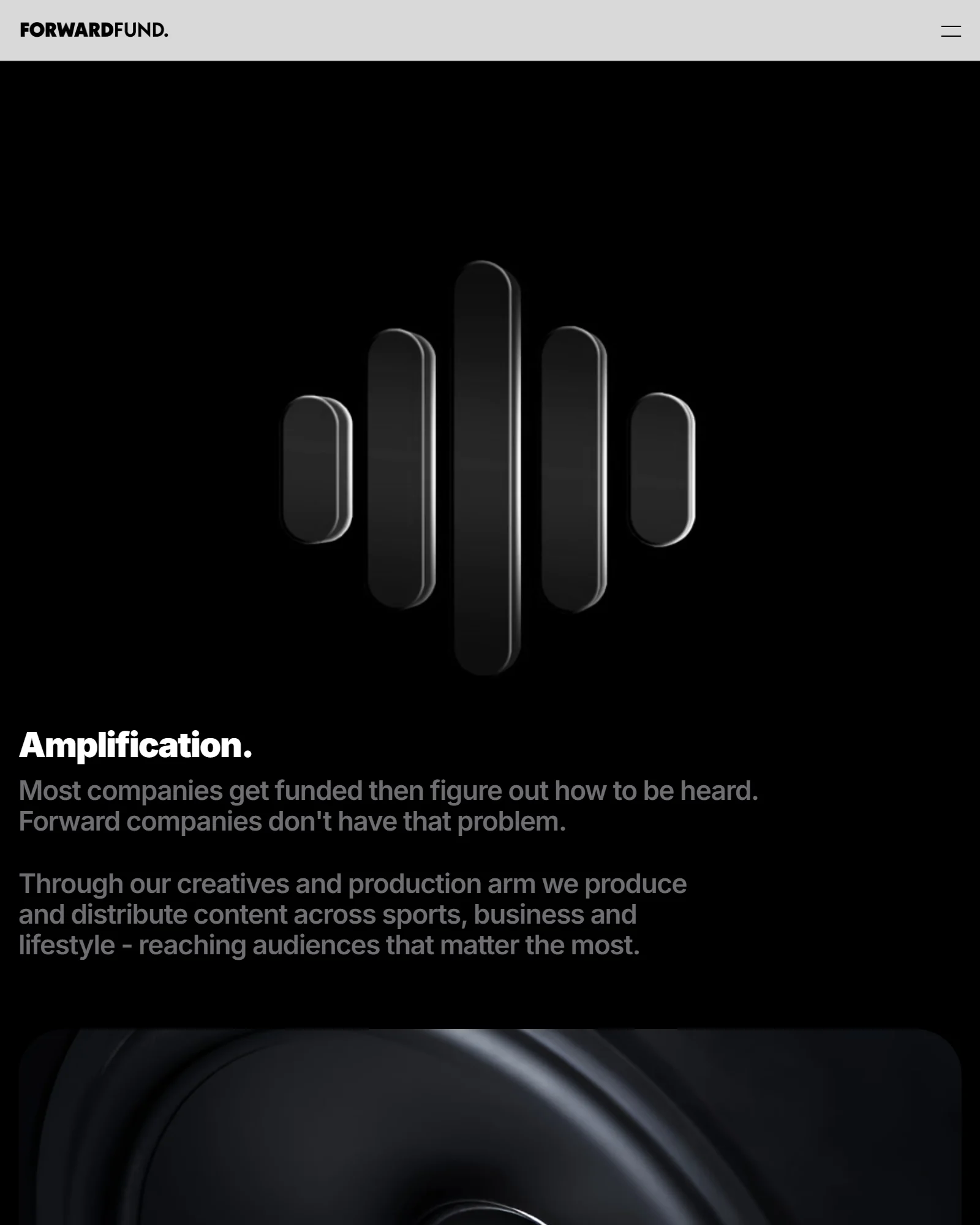 Forward Fund website amplification section - design and build by BeFlux Studio, London