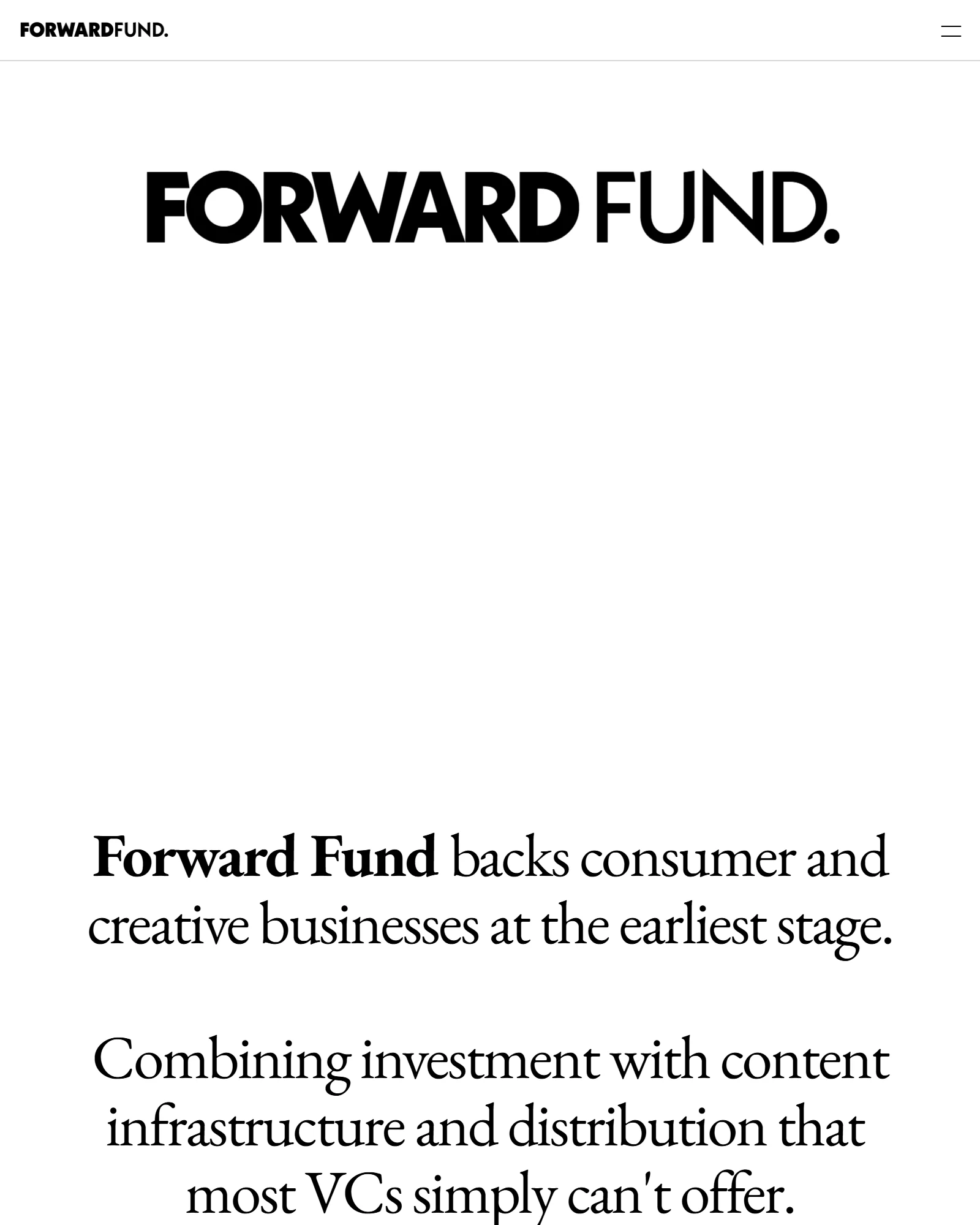 Forward Fund venture website homepage - designed and engineered by BeFlux Studio