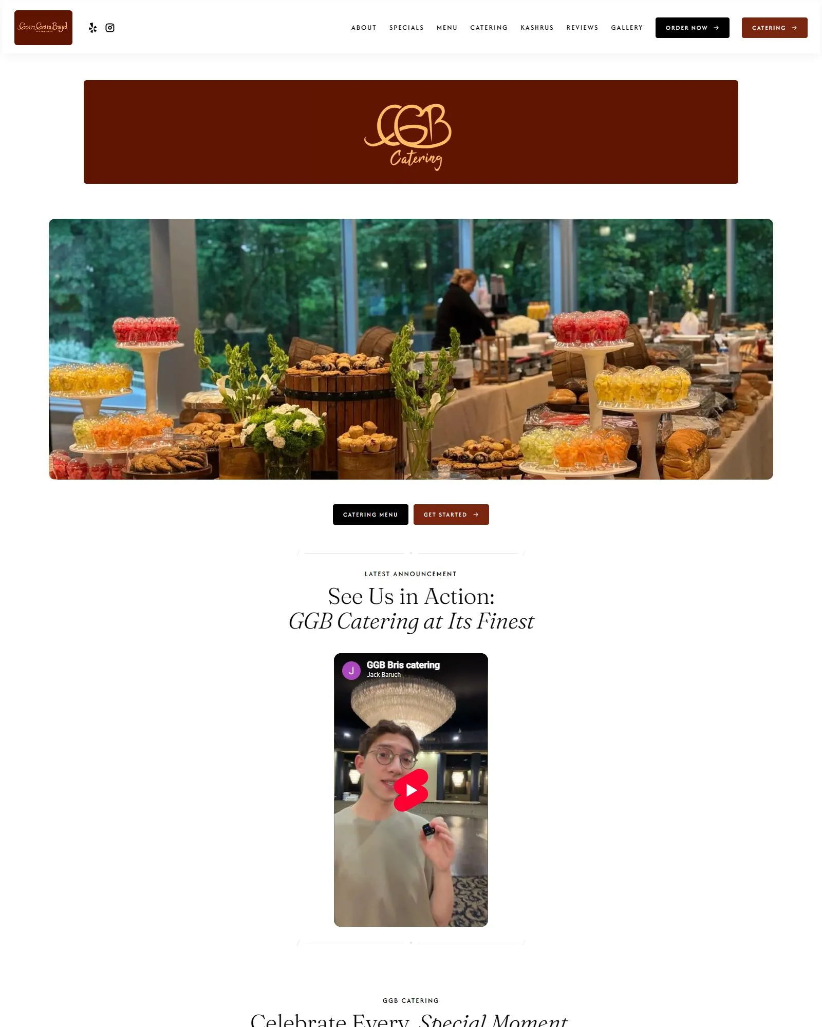 Gotta Getta Bagel catering page - hospitality brand and website by BeFlux Studio